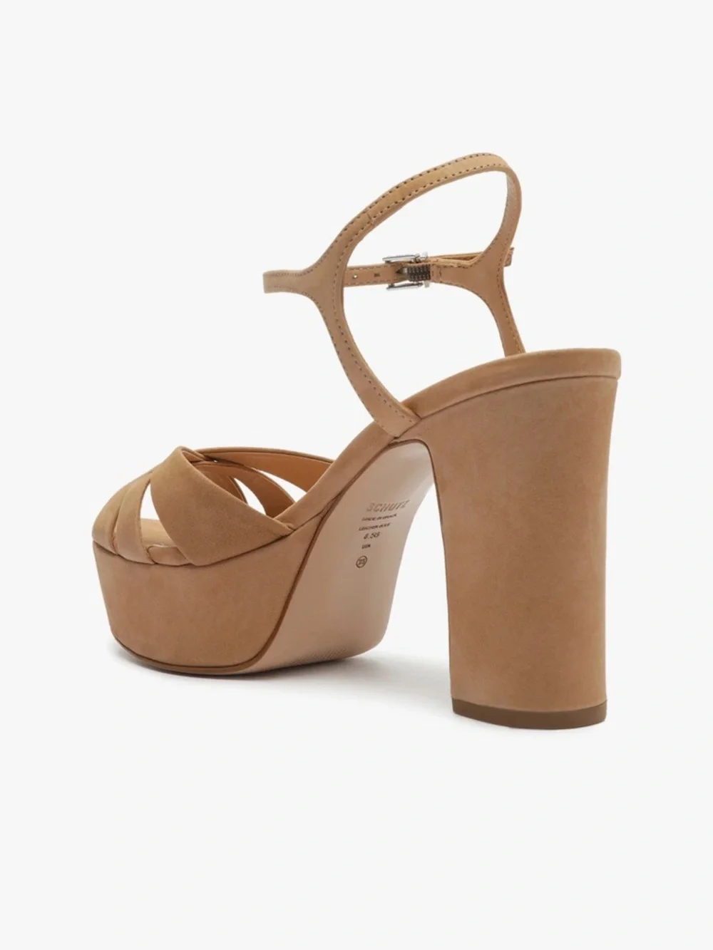 Schutz Keefa Tan Nubuck Leather Platform Block Heel Sandals Size 8.5